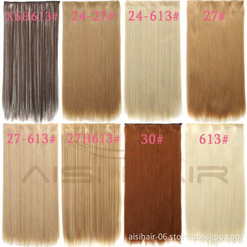 Aisi Hair Synthetic Long Straight Hair Pieces For Women 5 Clips in Hair Extension